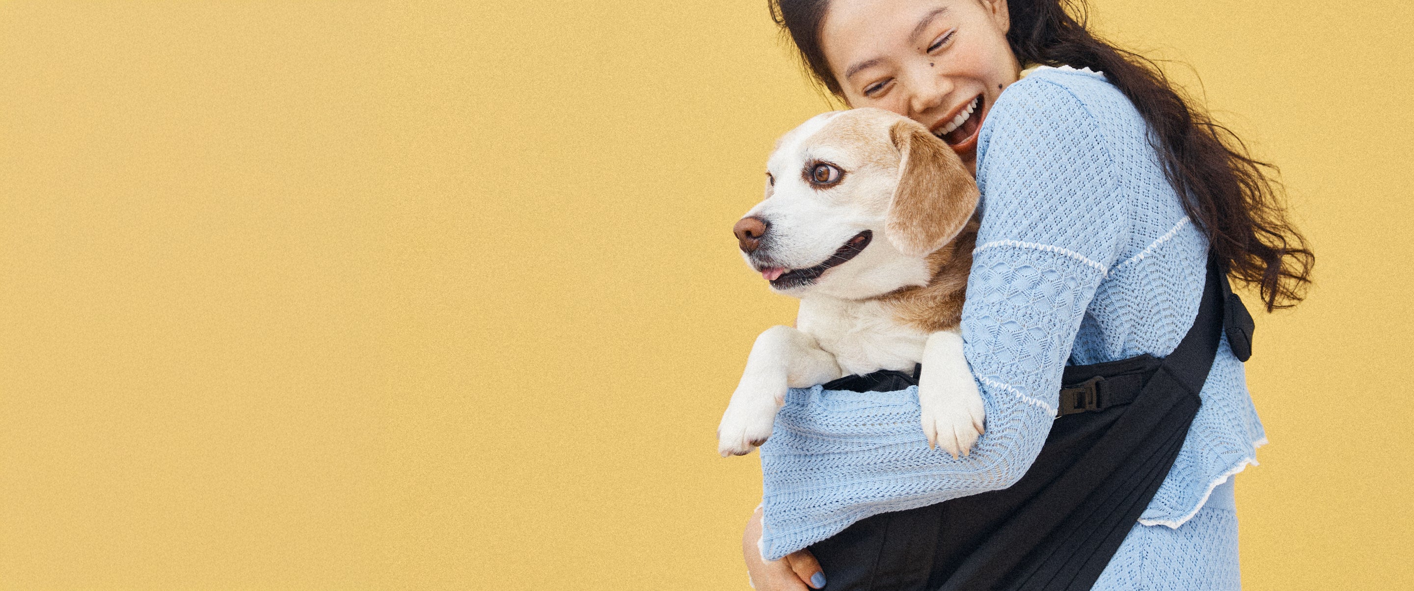 マルチ・ドッグスリングは中型犬(20kgまで)の愛犬も抱っこできます。